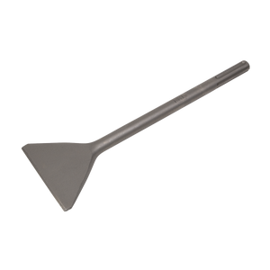 The Sealey Wide Chisel 112 x 445mm - SDS MAX - X3WCB features a wedge-shaped blade and a cylindrical handle, making it perfect for tasks like removing tiles or scraping surfaces. It is specifically designed for use with an SDS MAX Demolition Hammer.