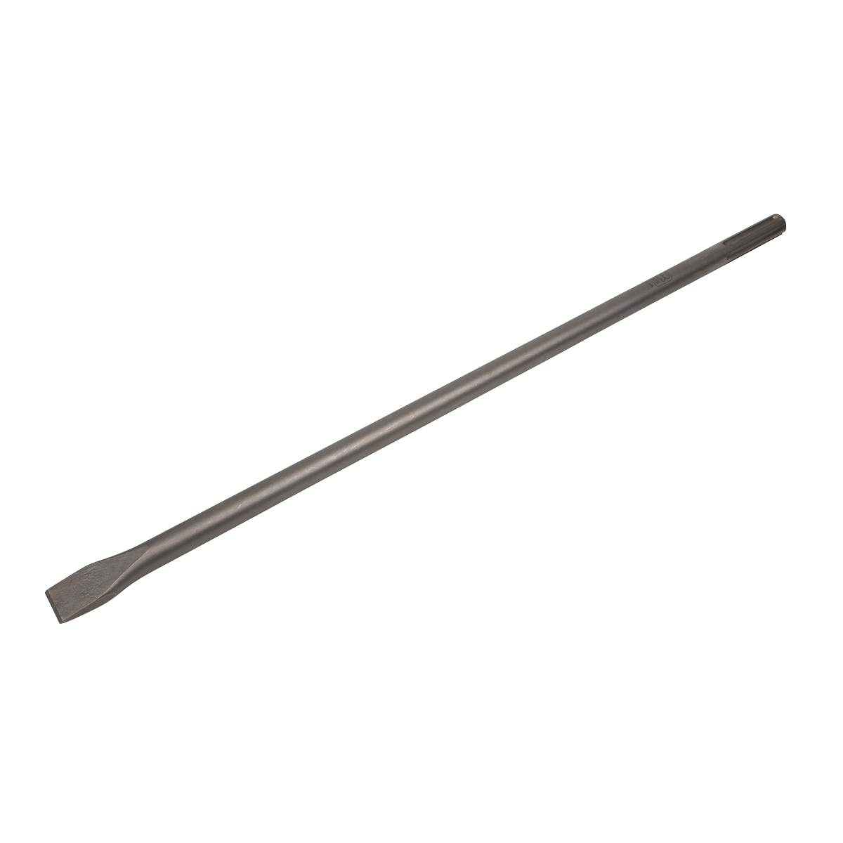 The Chisel 600mm - SDS MAX - X4CH by Sealey is a long metal chisel featuring a flat, tapered blade that measures 20mm in width, ideal for heavy-duty chiseling and demolition work.