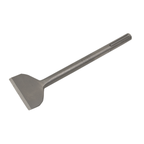 The Sealey Wide Chisel 75 x 600mm - SDS MAX - X4WCB is a metal tool featuring a flat, chisel-like blade and a cylindrical handle, designed for scraping or cutting surfaces, making it ideal for use with an SDS MAX Chisel.