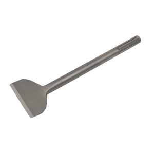 The Sealey Wide Chisel 75 x 600mm - SDS MAX - X4WCB is a metal tool featuring a flat, chisel-like blade and a cylindrical handle, designed for scraping or cutting surfaces, making it ideal for use with an SDS MAX Chisel.