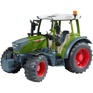 A high-quality toy model, the Fendt - Fendt 211 Vario - X991023003000 by AGCO, is a green tractor with red wheels and a white roof, featuring an all-terrain floating axle similar to the real Fendt 211 Vario.