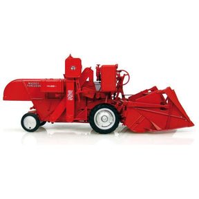 A vintage 1:32 scale Massey Ferguson - Mf 830 combine harvester by AGCO, displayed on a white background. The red model features visible wheels and harvesting components, with the brand name printed on the side.
