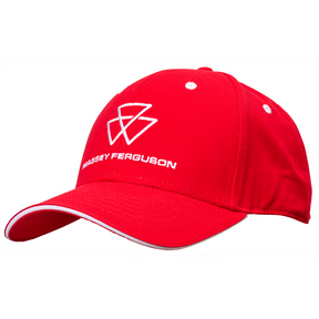 The AGCO Massey Ferguson - Red Cap (X993232204000) features the iconic Massey Ferguson logo and name embroidered on the front, with an adjustable velcro strap for a perfect fit.