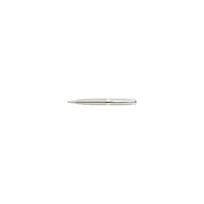 A sleek AGCO Massey Ferguson silver ballpoint pen with a metallic finish, featuring a clip on its cap, elegantly displayed against a white background; it comes in a sophisticated black box (model X993342211000), making it the perfect gift.