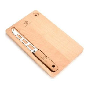 The AGCO Massey Ferguson Cutting Board with Cheese Knife (product code X993382208000) features a wooden cutting board and a matching wooden-handled cheese knife that fits into a designated slot, all beautifully presented in an attractive cardboard box.