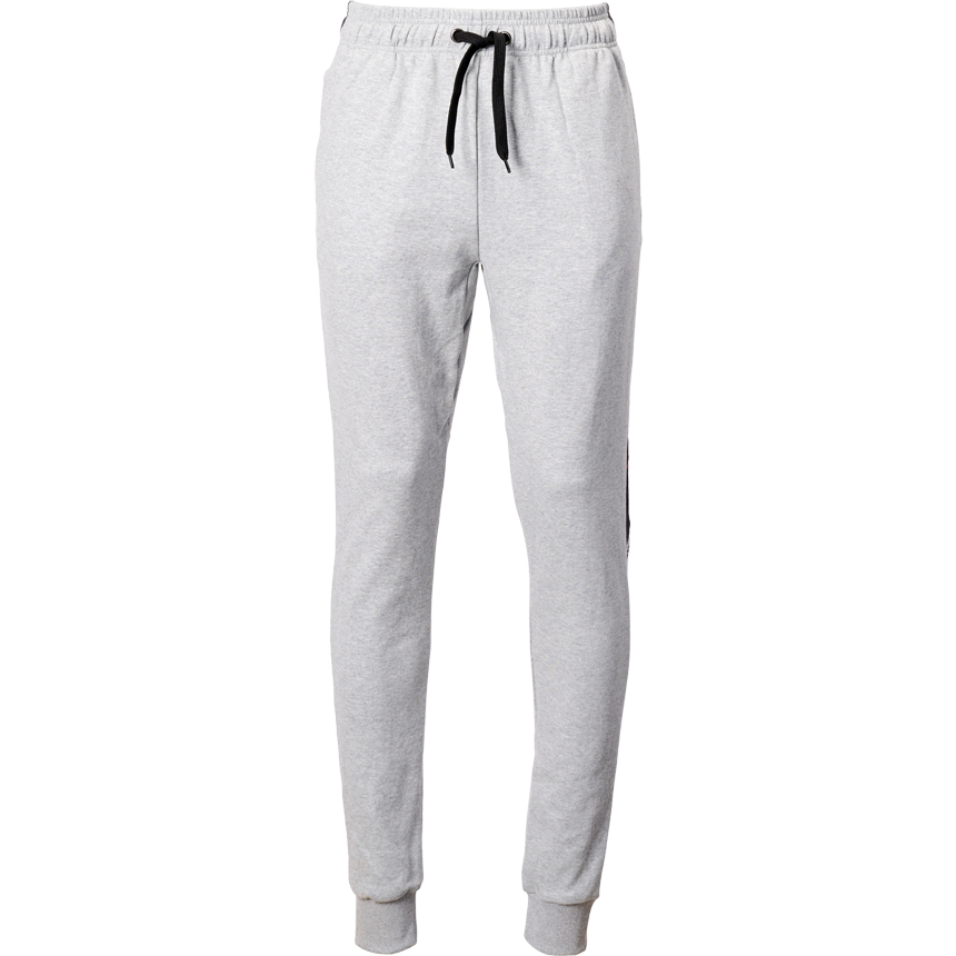 Here is the revised sentence using the given product data:

The AGCO Massey Ferguson Unisex Tracksuit Pants (X993532208) are light gray with a black drawstring, an elasticated waistband, and feature black stripes at the ankle cuffs.