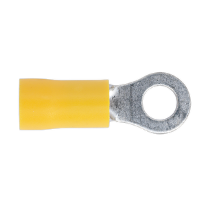 A colour-coded yellow Easy-Entry Ring Terminal Ø5.3mm (2BA) by Sealey, suitable for electrical connections and cable sizes 12-10 AWG, available in a pack of 100 - YT18.