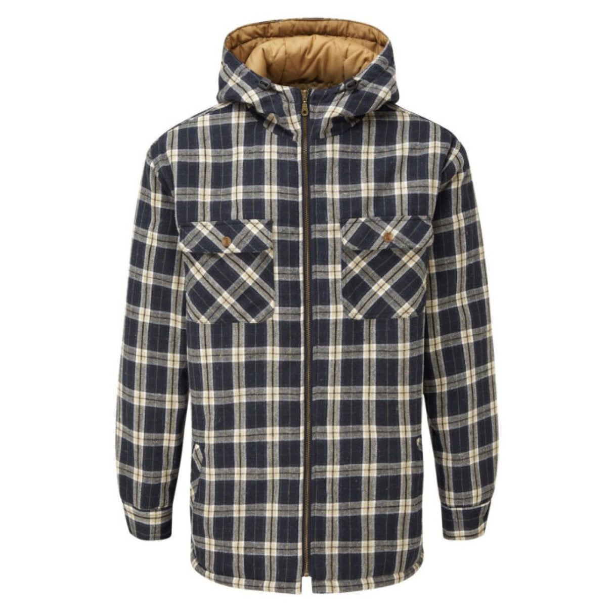 Fort Penarth Hooded Borg Lined Shirt – Warm & Stylish Blue Check | 125-BLU