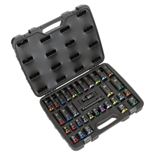 Sealey | Lock-On™ Standard & Deep Impact Socket Set 34pc 1/2"Sq Drive 6pt Metric - AK5636M