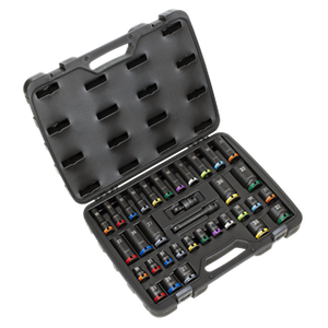 Sealey | Lock-On™ Standard & Deep Impact Socket Set 34pc 1/2"Sq Drive 6pt Metric - AK5636M