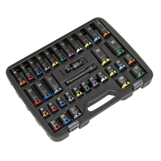 Sealey | Lock-On™ Standard & Deep Impact Socket Set 34pc 1/2"Sq Drive 6pt Metric - AK5636M