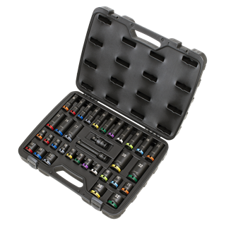 Sealey | Lock-On™ Standard & Deep Impact Socket Set 34pc 1/2"Sq Drive 6pt Metric - AK5636M