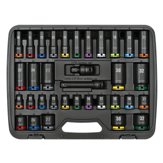 Sealey | Lock-On™ Standard & Deep Impact Socket Set 34pc 1/2"Sq Drive 6pt Metric - AK5636M