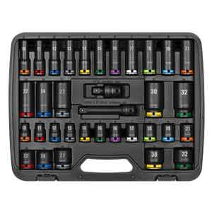 Sealey | Lock-On™ Standard & Deep Impact Socket Set 34pc 1/2"Sq Drive 6pt Metric - AK5636M