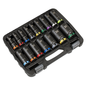 Sealey | Lock-On™ Deep Impact Socket Set 1/2"Sq Drive 16pc - AK58170M