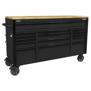 Sealey | Superline PRO® Black Edition Mobile Trolley with Wooden Worktop 15 Drawer 1549mm - AP6215BE