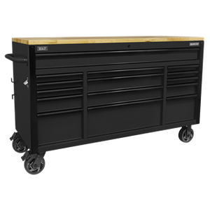 Sealey | Superline PRO® Black Edition Mobile Trolley with Wooden Worktop 15 Drawer 1549mm - AP6215BE