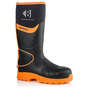 *STOCK CLEARANCE* - UK Size 4 - Buckler Hi-Viz Safety Wellies – Black & Orange Waterproof Boots | BBZ8000BK/OR