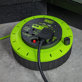 Sealey | 10m Cassette Type Cable Reel with Thermal Trip 2 x 230V & 2 x USB - Hi-Vis Green - BCR10G