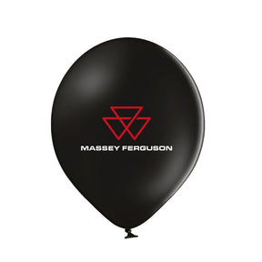 The AGCO Massey Ferguson - Black & White Balloons (X993341803000) are black balloons featuring the Massey Ferguson logo and text printed in white, perfect for adding an eye-catching touch to any event.