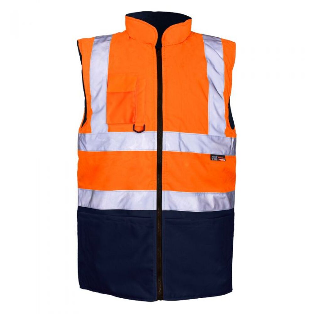 Hi-Vis Reflective 2-Tone Bodywarmer – Reversible, Fleece Lined & Multi-Pocket | Yellow/Navy