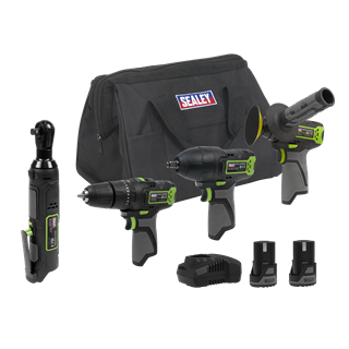 Sealey | 4 x SV10.8 Series Cordless Combo Kit 10.8V - 2 Batteries & Euro Plug - CP108VCOMBO1EU