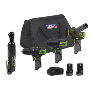 Sealey | 4 x SV10.8 Series Cordless Combo Kit 10.8V - 2 Batteries & Euro Plug - CP108VCOMBO1EU