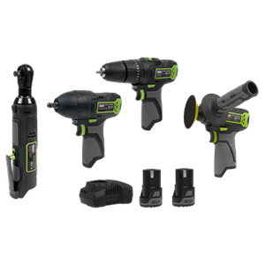 Sealey | 4 x SV10.8 Series Cordless Combo Kit 10.8V - 2 Batteries & Euro Plug - CP108VCOMBO1EU