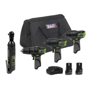 Sealey | 4 x SV10.8 Series Cordless Combo Kit 10.8V - 2 Batteries & Euro Plug - CP108VCOMBO2EU