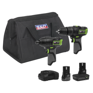 Sealey | 2 x SV10.8 Series Cordless Combi Drill & Impact Driver Kit 10.8V - 2 Batteries - CP108VCOMBO3