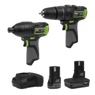 Sealey | 2 x SV10.8 Series Cordless Combi Drill & Impact Driver Kit 10.8V - 2 Batteries & Euro Plug - CP108VCOMBO3EU