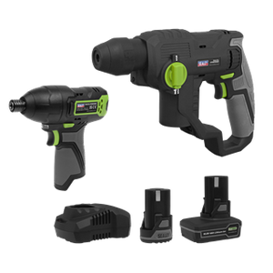 Sealey | 2 x SV10.8 Series Cordless Rotary Hammer Drill & Impact Driver Kit 10.8V - 2 Batteries - CP108VCOMBO4