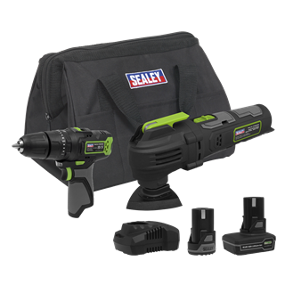 Sealey | 2 x SV10.8 Series Cordless Combi Drill & Multi-Tool Kit 10.8V - 2 Batteries & Euro Plug - CP108VCOMBO5EU