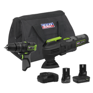 Sealey | 2 x SV10.8 Series Cordless Combi Drill & Multi-Tool Kit 10.8V - 2 Batteries & Euro Plug - CP108VCOMBO5EU