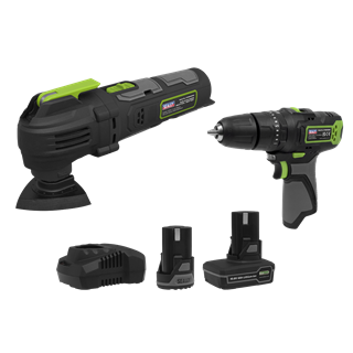 Sealey | 2 x SV10.8 Series Cordless Combi Drill & Multi-Tool Kit 10.8V - 2 Batteries & Euro Plug - CP108VCOMBO5EU