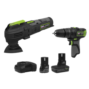 Sealey | 2 x SV10.8 Series Cordless Combi Drill & Multi-Tool Kit 10.8V - 2 Batteries & Euro Plug - CP108VCOMBO5EU