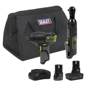 Sealey | 2 x SV10.8 Series Cordless Impact Wrench & Ratchet Wrench Kit 10.8V - 2 Batteries - CP108VCOMBO6