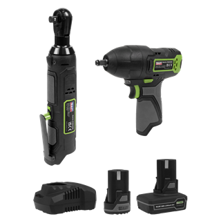 Sealey | 2 x SV10.8 Series Cordless Impact Wrench & Ratchet Wrench Kit 10.8V - 2 Batteries - CP108VCOMBO6