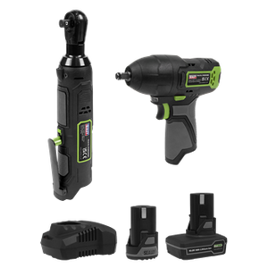 Sealey | 2 x SV10.8 Series Cordless Impact Wrench & Ratchet Wrench Kit 10.8V - 2 Batteries - CP108VCOMBO6