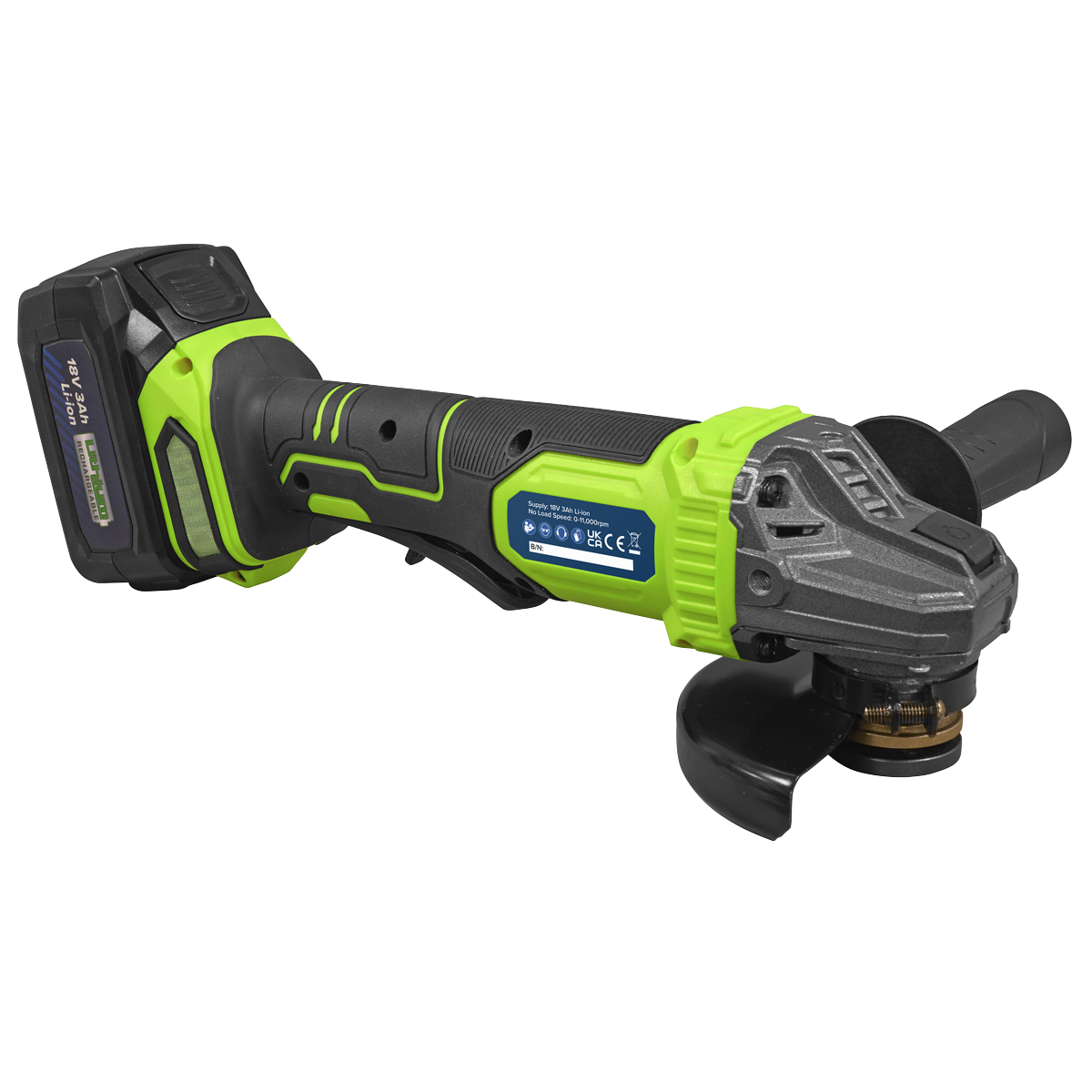 Sealey | 18V 3Ah 115mm Cordless Angle Grinder - Green - CP401LIHV