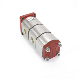 The AGCO Hydraulic Pump (model D45169000) is a rectangular metallic hydraulic pump featuring a red mounting flange and multiple connection points. No current product description information is available.