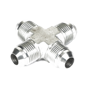 The AGCO | Cross Fitting - Acp0012210 is a metallic four-way cross fitting with threaded ends, designed for connecting pipes or tubes in plumbing or hydraulic systems. No current product description available for this product.