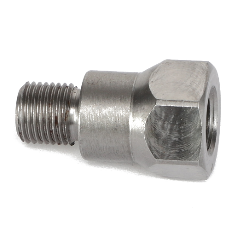 Close-up of the AGCO | Union - V836120022, a metallic threaded adapter with a hexagonal nut designed for connecting pipes or fittings. No current product description is available for this AGCO item.