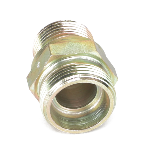 Product Name: AGCO THREADED STUD - F926202210240
Brand Name: AGCO

Description: A durable, metallic threaded pipe fitting featuring a hexagonal middle section for easy tightening and installation.