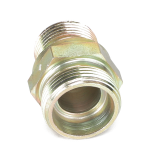 Product Name: AGCO THREADED STUD - F926202210240
Brand Name: AGCO

Description: A durable, metallic threaded pipe fitting featuring a hexagonal middle section for easy tightening and installation.