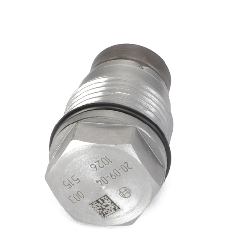 An image of the AGCO Pressure Relief Valve - F530200710210, a metal industrial component inscribed with "20-19-01 1026 003" and a QR code on one end. It features a hexagonal part and an O-ring. No product description available.