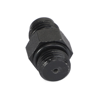 Close-up image of the AGCO Adapter - Acx2416810, a black, threaded, cylindrical metal fitting with a hexagonal central nut. No current product description information is available.