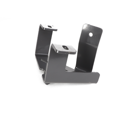 The AGCO | Stop Support - Acx2765590 is a metal bracket with a dark finish, featuring two mounting slots and a hole for attachment.