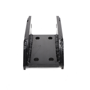 The AGCO | SHANK - EPA65168 is a robust, black rectangular metal bracket featuring four precision-drilled holes and seamless welded edges, viewed from the front.