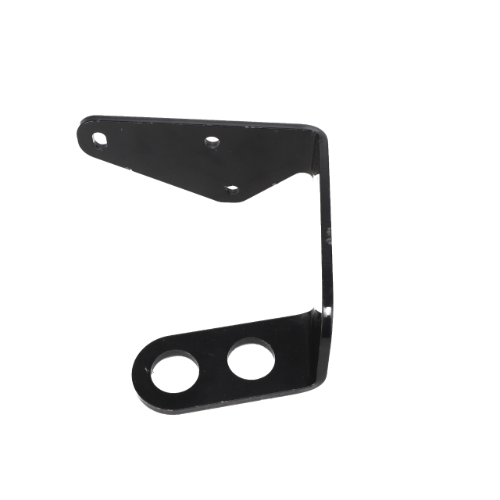 The AGCO PLATE - AL10383509 is a black, L-shaped metal bracket featuring two circular holes and three smaller holes on its extended arm. No current product description information is available.